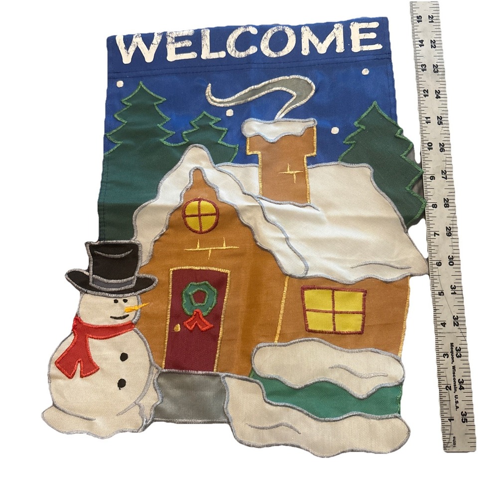 Welcome Cozy Cottage Snowman Winter  Holiday Yard Garden Flag 15" x 10.5"